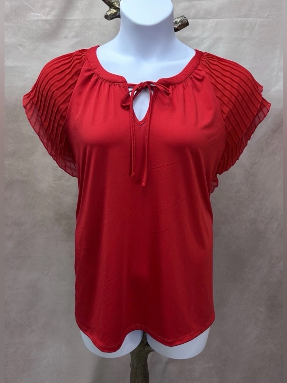 NWT Sabrina Lauren Red Blouse w/Pleated Chiffon Flutter Sleeves Plus Size 2X